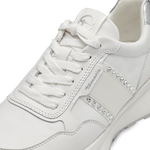 TAMARIS WOMENS 23737  White/Silver Combination Leather Sneaker