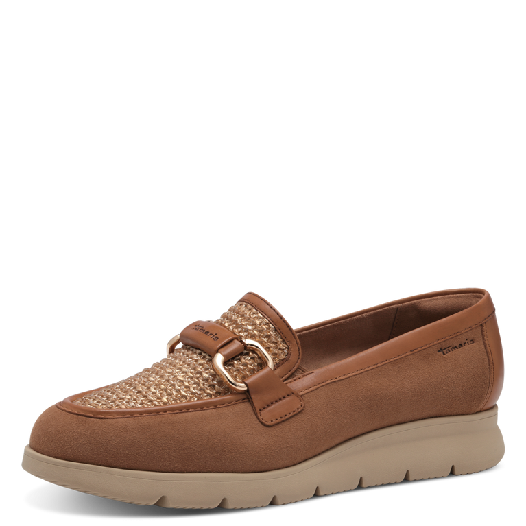 TAMARIS WOMENS 24628 -44 Tan Leather combination Loafer