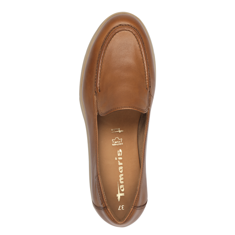 TAMARIS WOMENS 24629 Cognac Leather Loafer