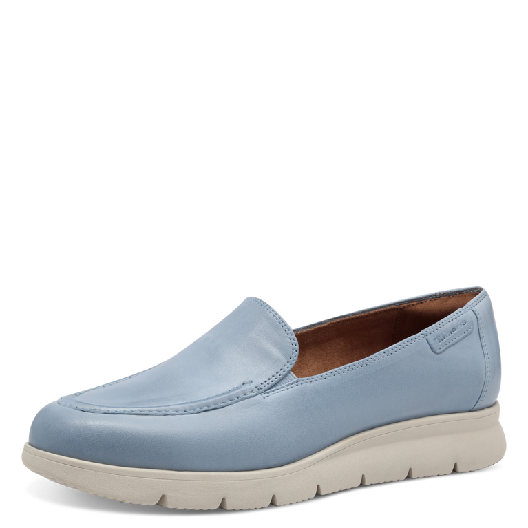 TAMARIS WOMENS 24629 Light Blue Leather Loafer