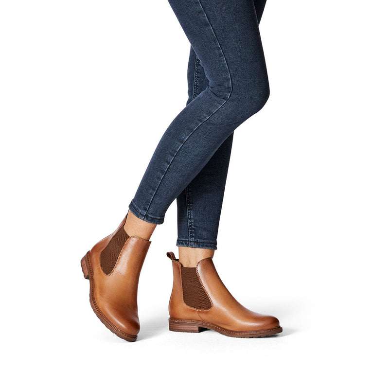 TAMARIS WOMENS 25056-41 444 Nut Leather Chelsea Style Ankle Boot