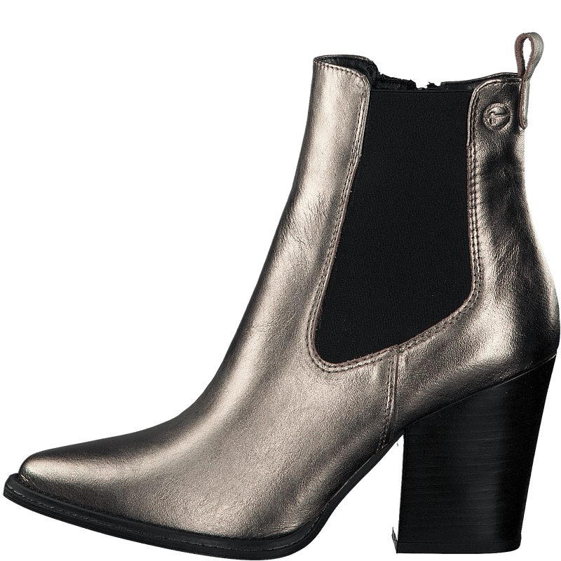 TAMARIS WOMENS 25068-41 PLATINUM Leather Heeled Western Ankle Boot