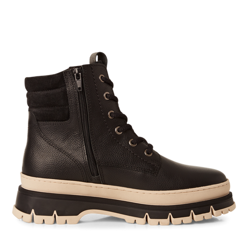 TAMARIS WOMENS 25200-45 003  Black/Cream Combination Leather Biker Style Ankle Boot