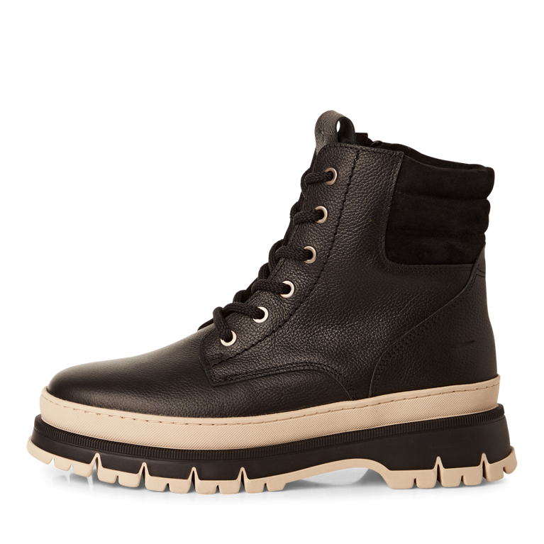 TAMARIS WOMENS 25200-45 003  Black/Cream Combination Leather Biker Style Ankle Boot