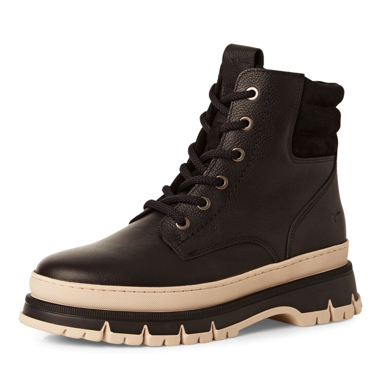 TAMARIS WOMENS 25200-45 003  Black/Cream Combination Leather Biker Style Ankle Boot