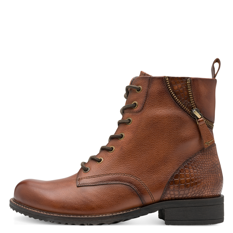 TAMARIS WOMENS 25273-45 305 Cognac Leather Zip Detail Ankle Boot
