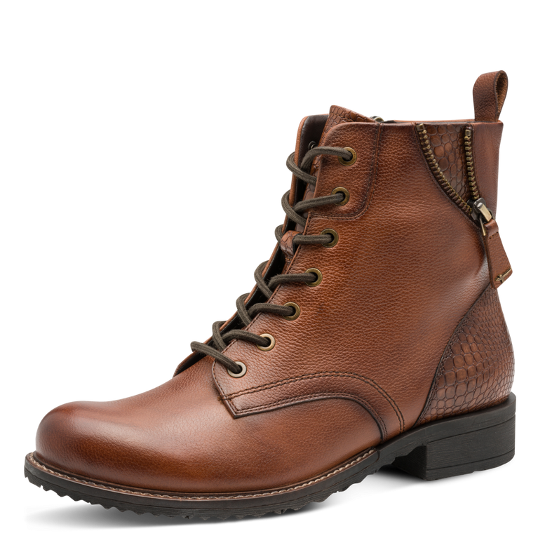 TAMARIS WOMENS 25273-45 305 Cognac Leather Zip Detail Ankle Boot