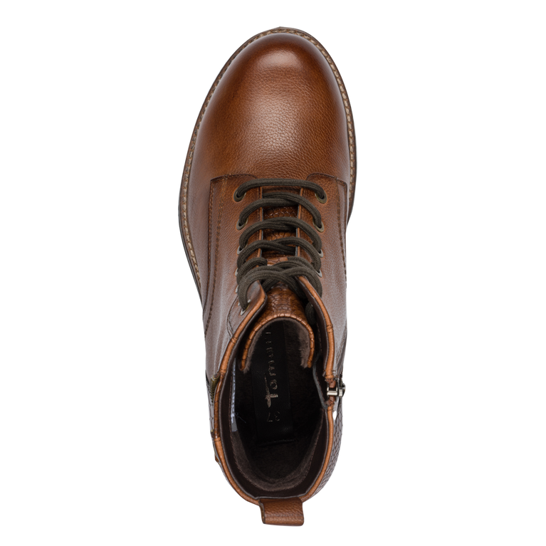 TAMARIS WOMENS 25273-45 305 Cognac Leather Zip Detail Ankle Boot