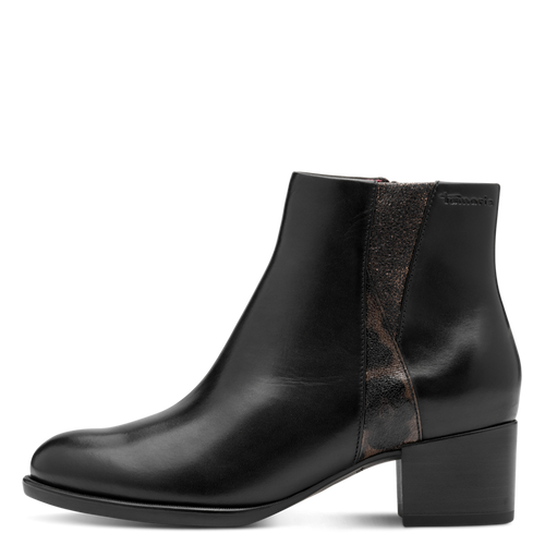 TAMARIS WOMENS 25366-45 001  Black Leather Comb Heeled Ankle Boot
