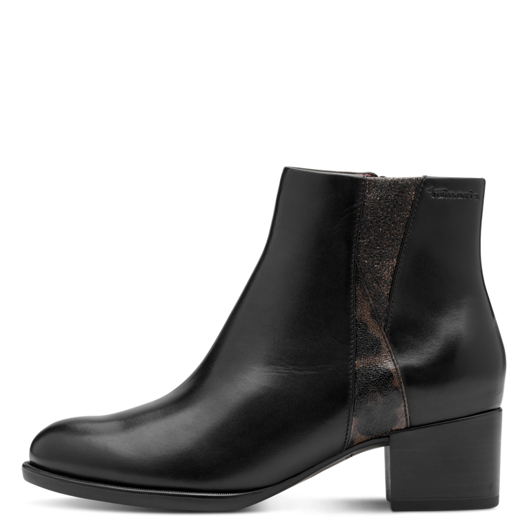 TAMARIS WOMENS 25366-45 001  Black Leather Comb Heeled Ankle Boot