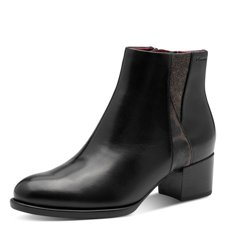 TAMARIS WOMENS 25366-45 001  Black Leather Comb Heeled Ankle Boot