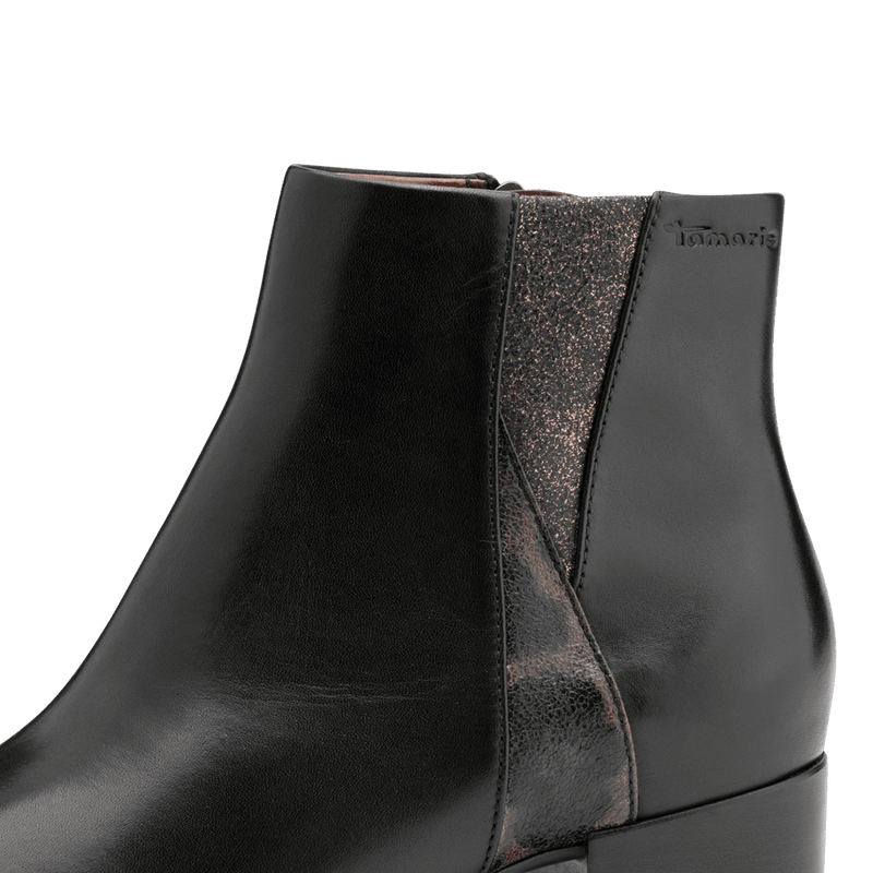 TAMARIS WOMENS 25366-45 001  Black Leather Comb Heeled Ankle Boot