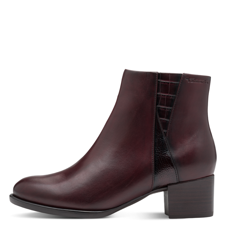 TAMARIS WOMENS 25366-45 537 Merlot Leather Comb Heeled Ankle boot