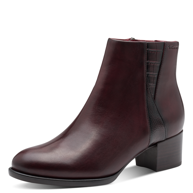 TAMARIS WOMENS 25366-45 537 Merlot Leather Comb Heeled Ankle boot