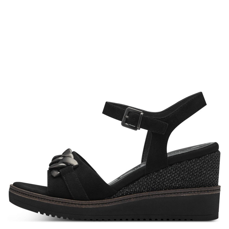 TAMARIS WOMAN 28013 Black Leather/Suede Wedge Sandal