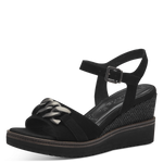 TAMARIS WOMAN 28013 Black Leather/Suede Wedge Sandal