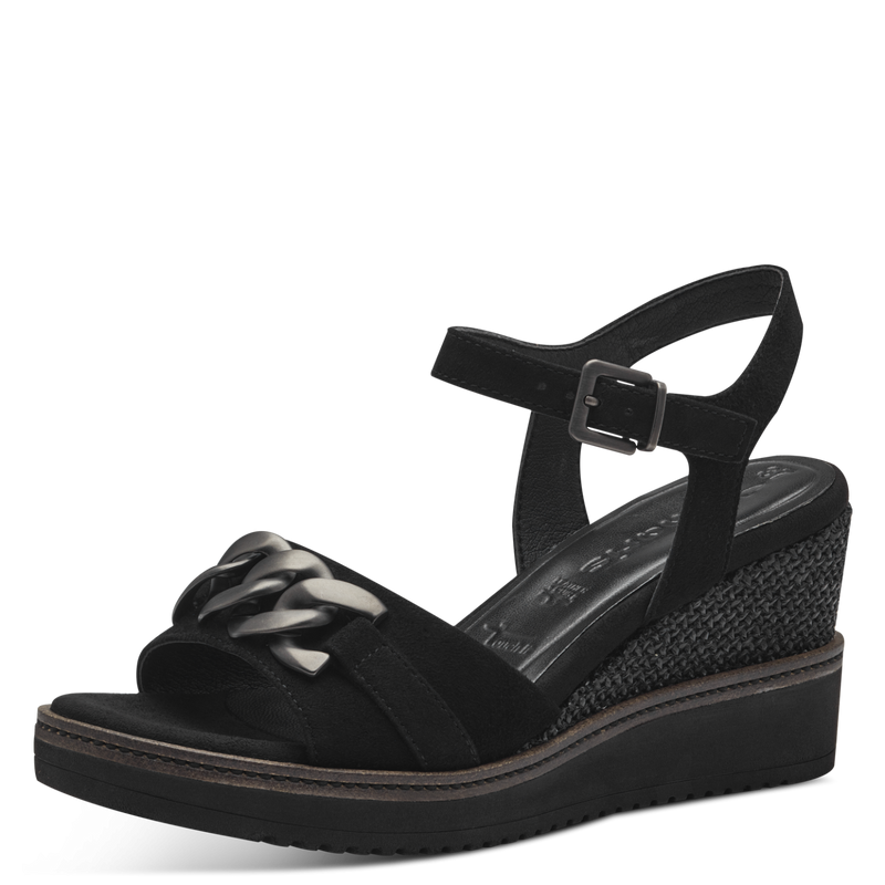 TAMARIS WOMAN 28013 Black Leather/Suede Wedge Sandal