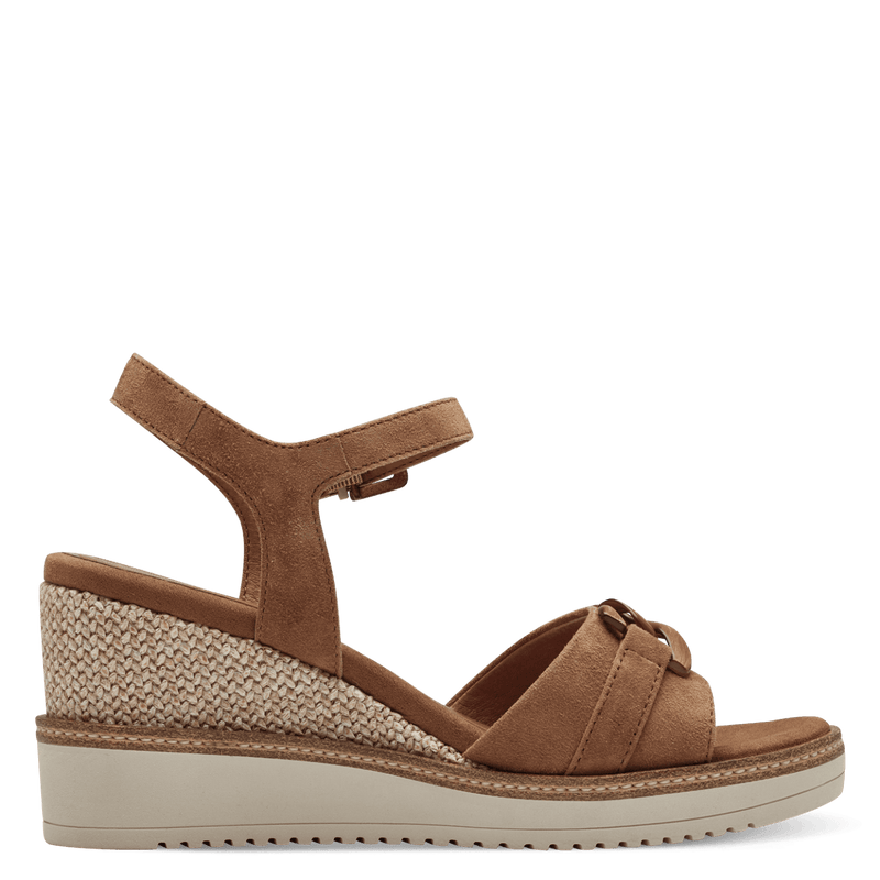 TAMARIS WOMAN 28013 Camel Brown Leather/Suede Wedge Sandal