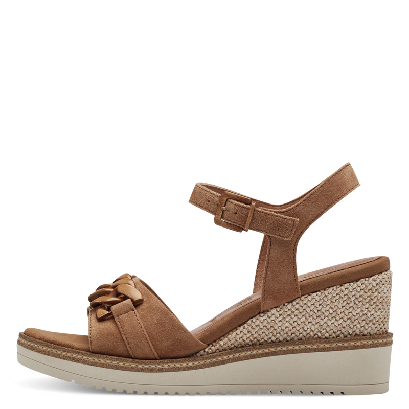 TAMARIS WOMAN 28013 Camel Brown Leather/Suede Wedge Sandal