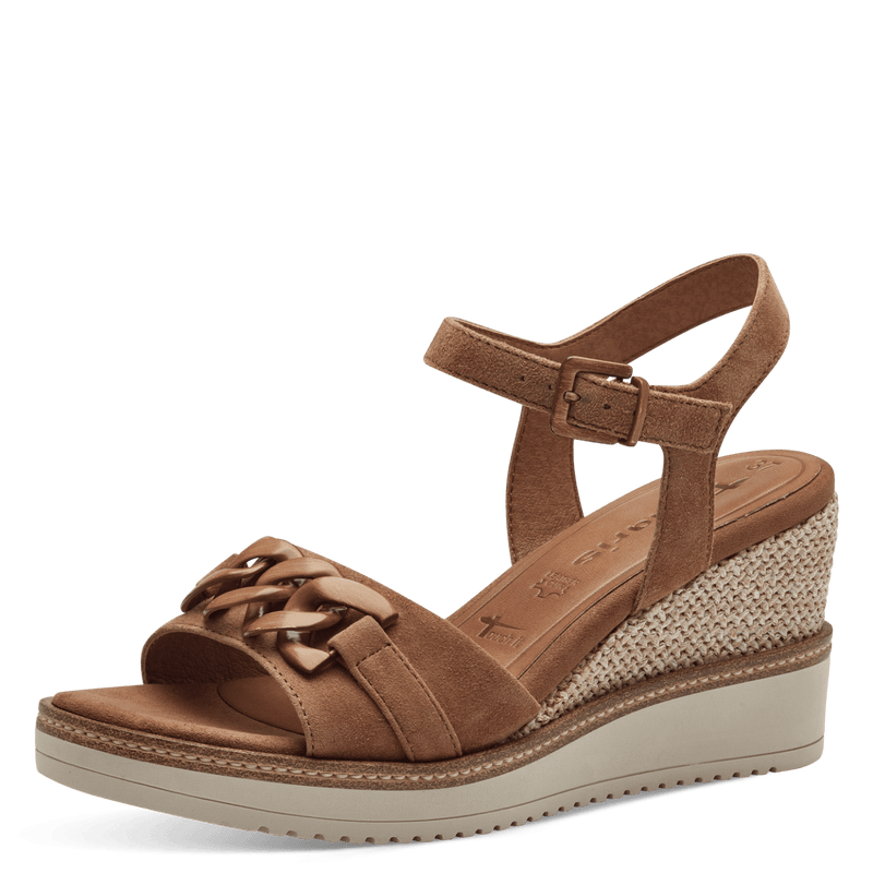 TAMARIS WOMAN 28013 Camel Brown Leather/Suede Wedge Sandal