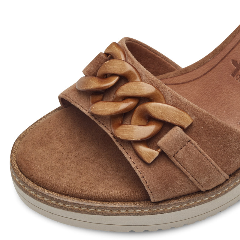 TAMARIS WOMAN 28013 Camel Brown Leather/Suede Wedge Sandal