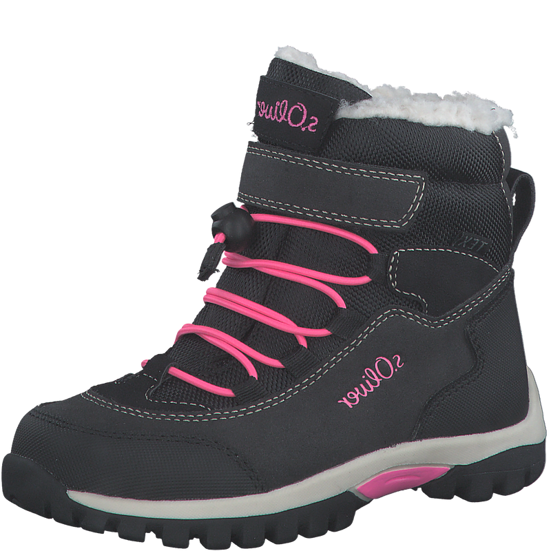 s.Oliver KIDS 46414 POLAR Girl's Black/Pink Comb Waterproof Ankle  Boot