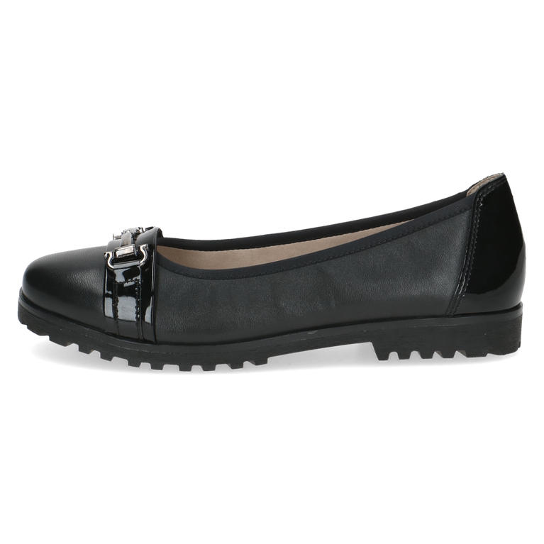 CAPRICE WOMENS 22153-45 019 VIVIAN Black Comb Leather Ballet Style Shoes