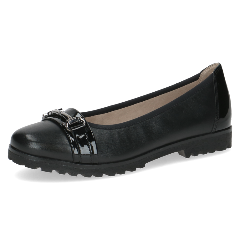 CAPRICE WOMENS 22153-45 019 VIVIAN Black Comb Leather Ballet Style Shoes
