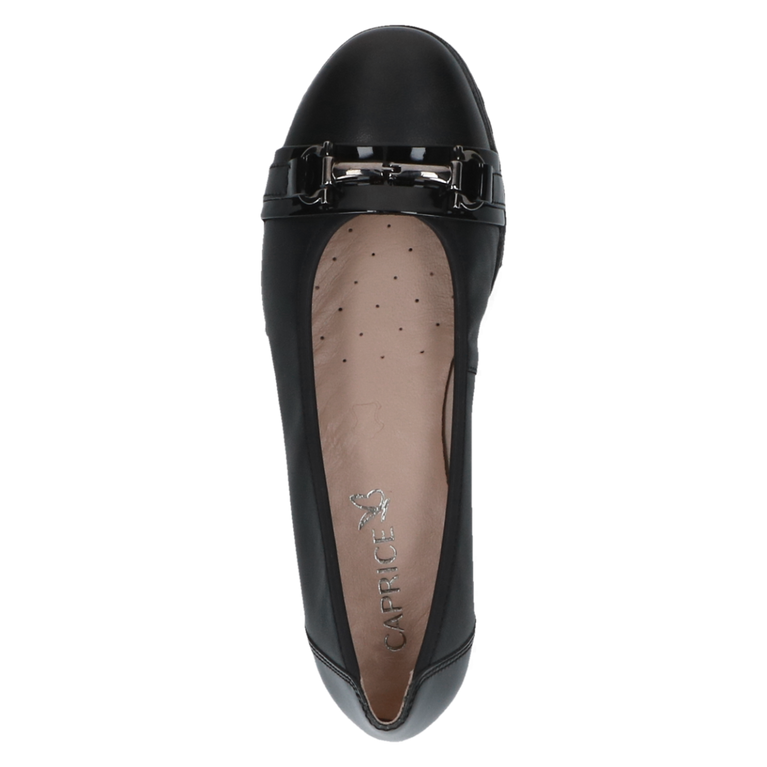 CAPRICE WOMENS 22153-45 019 VIVIAN Black Comb Leather Ballet Style Shoes