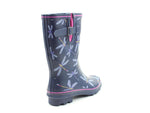 HEAVENLY FEET MARVELWomen's Navy/Pink Dragonfly Print Wellingtons with fleece lining