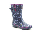 HEAVENLY FEET MARVELWomen's Navy/Pink Dragonfly Print Wellingtons with fleece lining