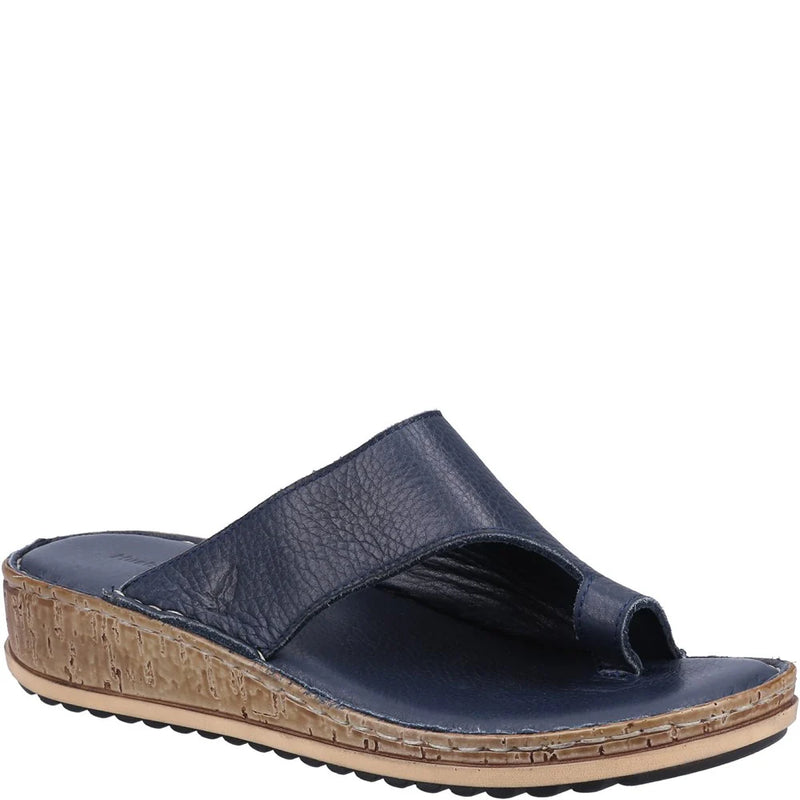 HUSH PUPPIES WOMENS Navy Leather ELISSA Toe-Post Sandal