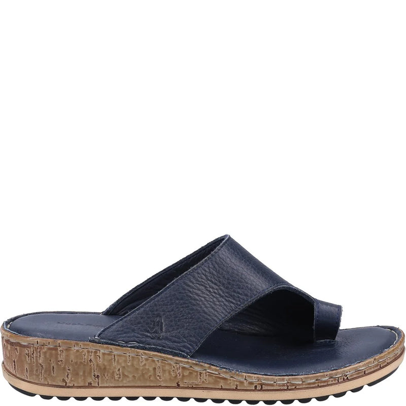 HUSH PUPPIES WOMENS Navy Leather ELISSA Toe-Post Sandal
