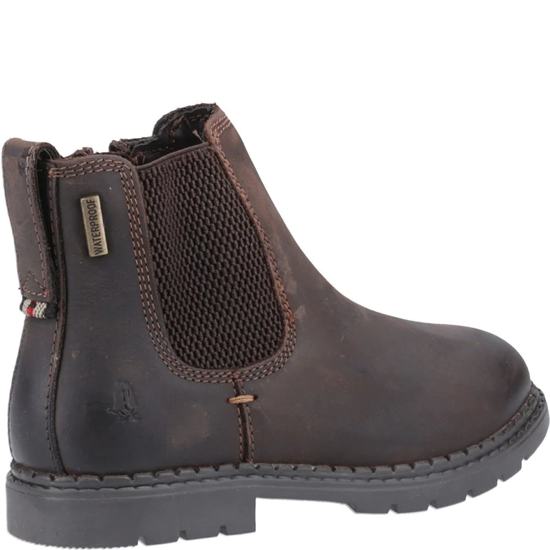 HUSH PUPPIES KIDS MINI PRESTON Brown Leather Waterproof Chelsea Boot