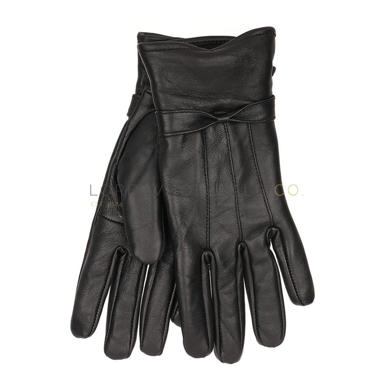 WOMENS GLOVES  Foxbury Ladies Sheep Leather Gloves With Lining & Bow Trim