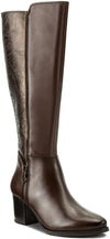 CAPRICE WOMENS  25540-39 329 BAROCCO Brown Leather Combination Heeled Long Boot