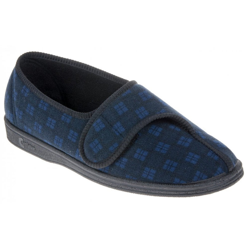 COMFYLUX MENS MS236C PAUL Navy Blue Check Velcro Slipper