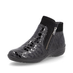 REMONTE WOMENS R7677-03 Black Patent Croc Ankle Boot