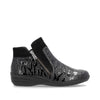 REMONTE WOMENS R7677-03 Black Patent Croc Ankle Boot