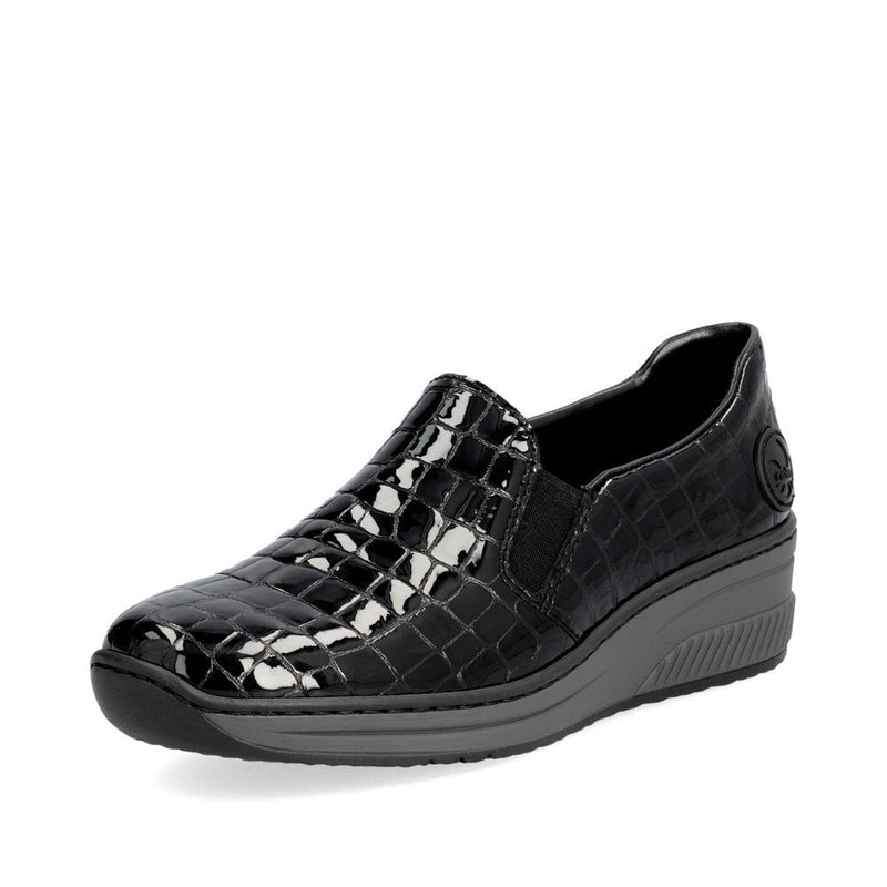 RIEKER WOMENS 48752-00 WONDER Black Patent Croc Slip-on Shoes