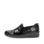 RIEKER WOMENS 48752-00 WONDER Black Patent Croc Slip-on Shoes