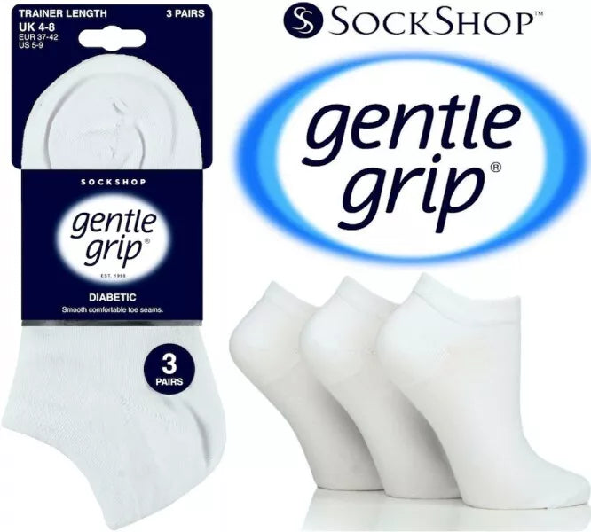 WOMENS SOCKS   -  White  Diabetic  Gentle Grip Trainer Socks by Sock Shop 3 Pair Pack