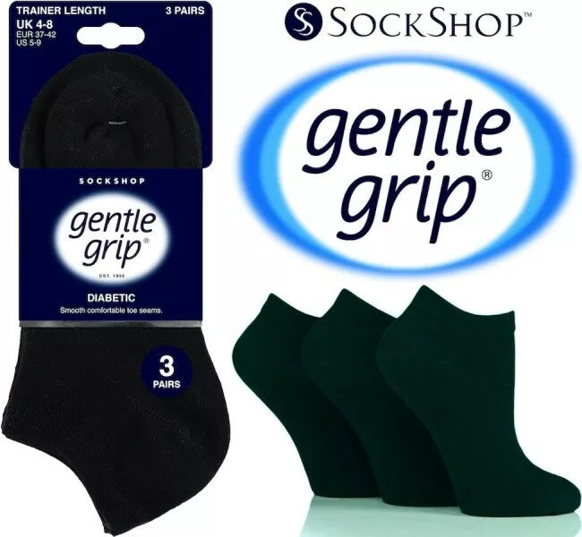 WOMENS SOCKS   - Black Diabetic  Gentle Grip Trainer Socks by Sock Shop 3 Pair Pack