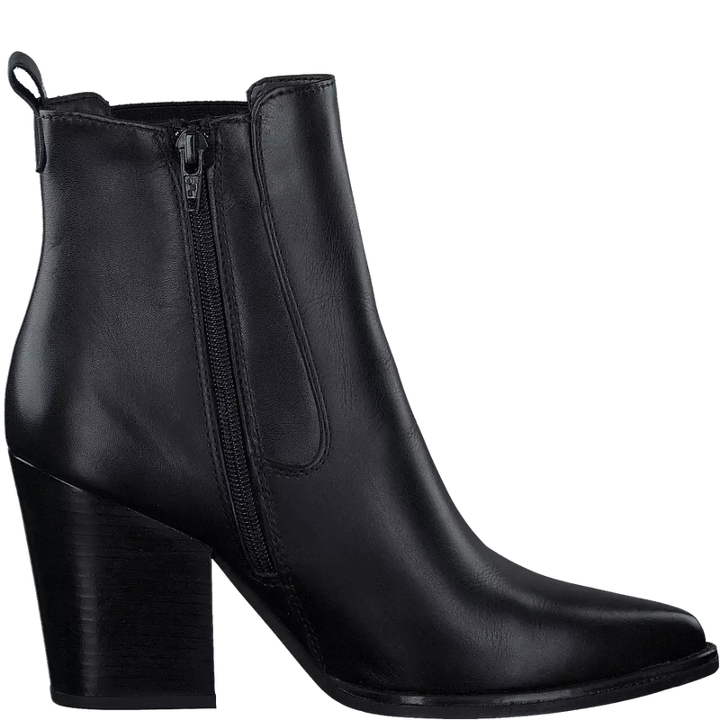 TAMARIS WOMENS 25068-41 BLACK Leather Heeled Western Ankle Boot