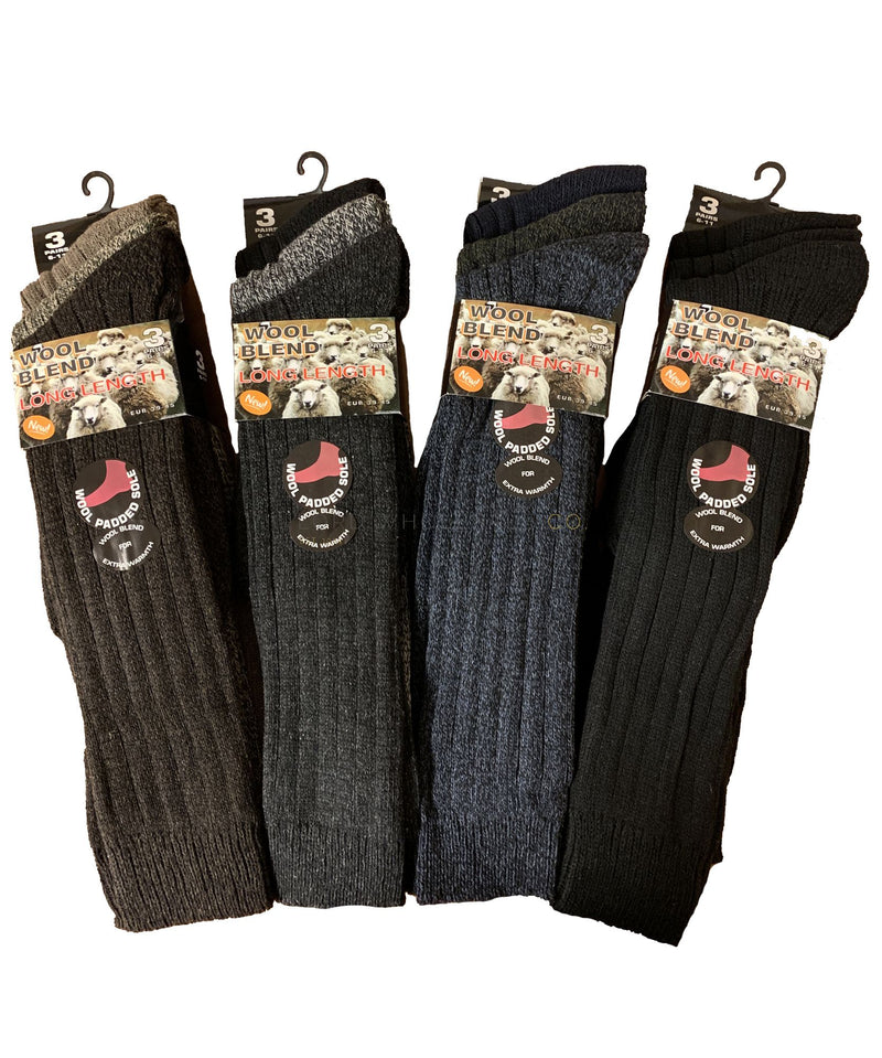 MEN'S SOCKS - Long Length Light Hold Wool Blend Boot Socks, 3 pair pack