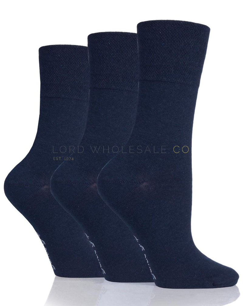 WOMENS SOCKS   -  Plain Navy Gentle Grip 3 Pair Pack Socks by Sock Shop