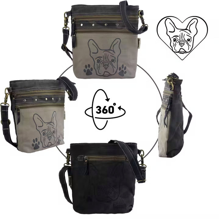 SUNSA BAGS 52438 Small Grey Shoulder/Crossbody Bag with Dog Motif