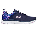 SKECHERS WOMENS 149586NVMT FLEX APPEAL Let it Blossom Navy Lace Trainer