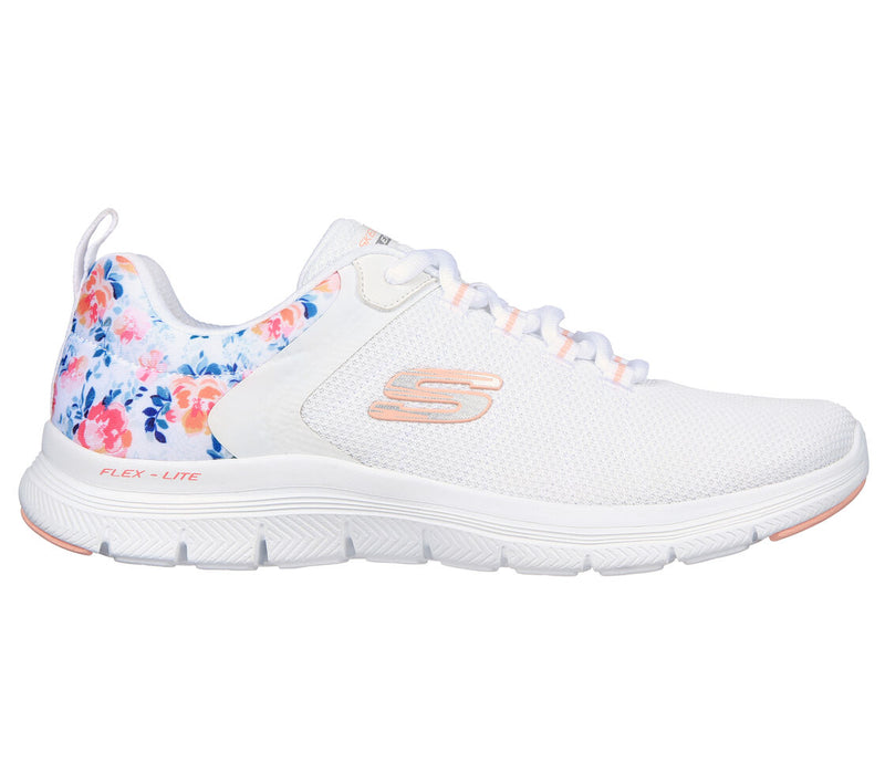 SKECHERS WOMENS 149586 WMLT FLEX APPEAL Let It Blossom White Lace Up instepfashion