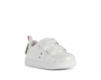 GEOX KIDS B251WB B DJROCK White/Silver Leather Velcro Sneaker